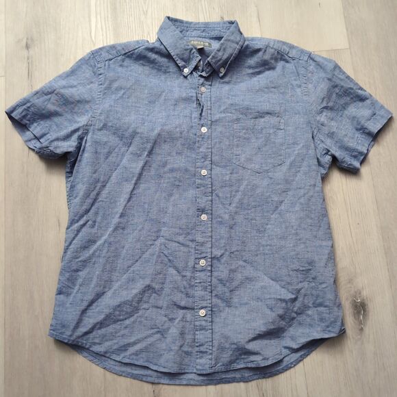 Ash & Erie Shirt Mens Large Short Sleeve Slim Button Dwn Cotton linen Blend - Picture 1 of 4